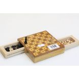 Small Travelling Wooden Chess Set with Miniature Wooden Pieces