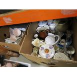 Three Trays of Mixed Ceramics and Glassware including Poole Pottery Candlestand, Decanter and Six