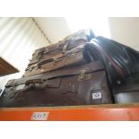 Two Vintage Leather Suitcase, another Suitcase, Attache Case plus Two Vintage Fabric Covered Cases