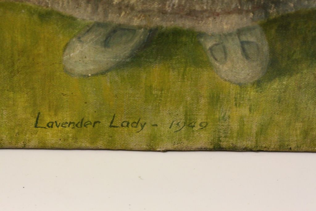 Unframed Oil on canvas by J Gould, titled "Lavender Lady 1949" - Image 2 of 3