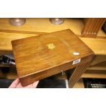 Early 20th century Oak Cutlery Box with Brass Shield Cartouche