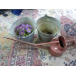 Two Galvanised Buckets and a Metal Watering Can