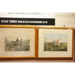Pair of Maple veneer framed & glazed Hunting prints, dated 1851