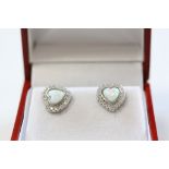 Pair of Silver and Opal heart shaped earrings