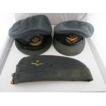A selection of three RAF caps to include two peaked caps and a forage / side cap complete with