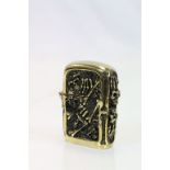 Brass Vesta case with embossed images of skeletons