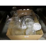 Box of Glassware to include Engraved Decanter with Stags, Deer and Trees