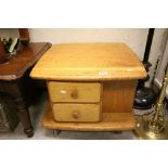 Modern Oak Square Swivel Coffee Table with Two Drawers and Book Shelves