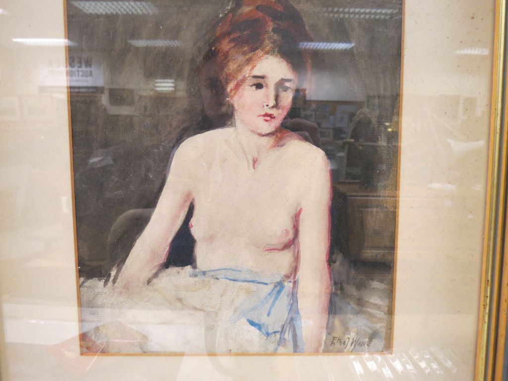 Ethel Wane 20th Century watercolour - portrait of a semi-clad nude female, signed.