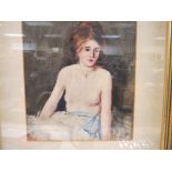 Ethel Wane 20th Century watercolour - portrait of a semi-clad nude female, signed.