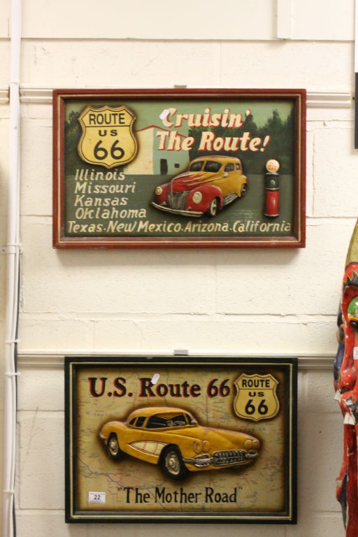 Two wooden "Route 66" wall plaques