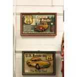 Two wooden "Route 66" wall plaques