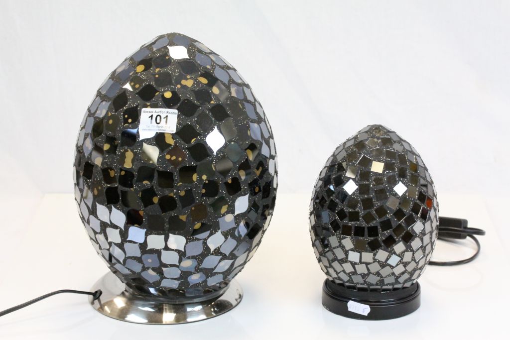 Large and a Small mosaic glass egg shaped lamps