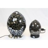 Large and a Small mosaic glass egg shaped lamps