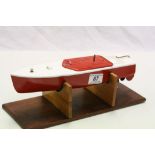 Meccano Key wind Clockwork model of a Boat with wooden stand