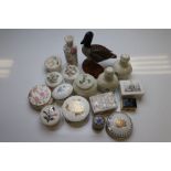 Various trinket pots including Belleek, pietra dura, Crown Staffordshire, Limoges, Belleek salt