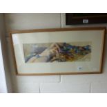 Framed and Glazed Watercolour of a Female Topless Sunbather, indistinctly signed and dated 85