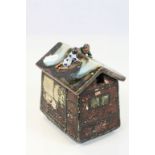 Unusual Oriental pottery box in the form of a House with glazed pottery roof and figures