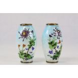 Pair of small Oriental Enamel Brass vases