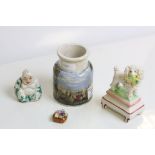 A 19th century ink pot with Venetian scene decoration, height approximately 9.5cm together with a