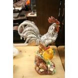 Large hand painted ceramic Cockerel signed A Miller and a group of Chickens with Oriental marks to