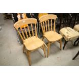 Pair of Beechwood Lathe Back Kitchen Chairs