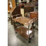 Art Deco Folding Tea Trolley, with two folding plastic trays held on a tubular chrome frame