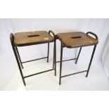 Pair of Vintage Metal Stools with Beachwood Seats