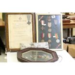 A collection of framed medals to include WWII Defence Medal x 2, 1939-1945 Star x 2, Italy Star, Air