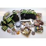 Box of Mixed Military and Other Collectables including Compass, Badges, Epaulettes, etc