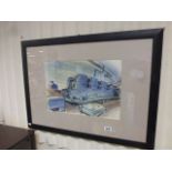 20th century Industrial Art Watercolour Man working at Printing Press signed Edward Tibbs