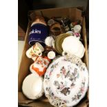 Box of mixed ceramics to include a Wade ceramic Cookie jar for Tetley Tea, Oriental & 19th Century