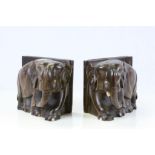 Pair of carved Wooden Bookends in the form of Elephants