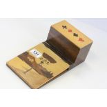 Early 20th century Wooden Marquetry Inlaid Bridge Card Box and Score Card Pad