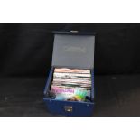 Vinyl - Collection of around 50 Rock & Metal 45s in a vintage record box to include Rainbow, Bad