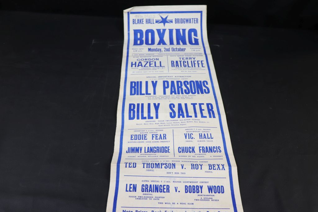 Boxing - Promotional poster, Blake Hall Bridgwater Monday 2 Oct probably 1950s, including Billy