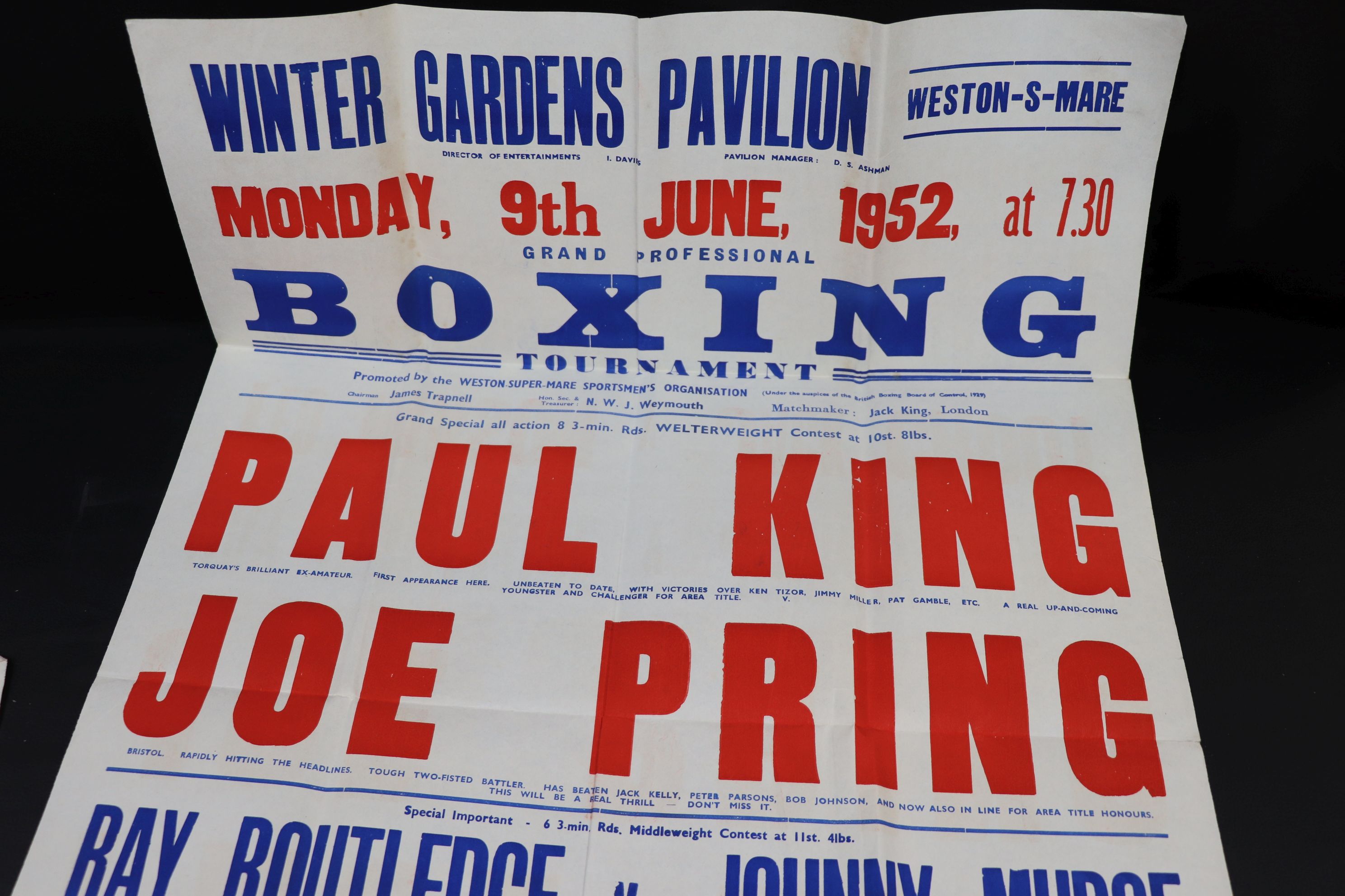 Boxing - Promotional posters x2, Winter Gardens Pavilion, Weston-Super-Mare 9 Jun 1952 & Victoria - Image 2 of 3