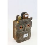 Black Forest Style Brush Holder in the form of an Owl with Glass Eyes