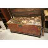 Red and Gold Lacquered Wooden Blanket Box (lacquering peeling to top and sides ) on a separate base