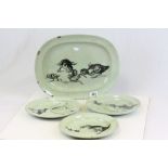 Three 19th Century Minton plates and a Meat dish all with comical Bird images