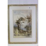 19th Century watercolour landscapes with label to verso