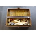 Oriental wooden box containing various collectables