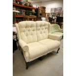 Cottage Style Two Seater Sofa with Button High Back and raised on front cabriole legs