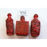 Three cinnabar lacquer snuff bottles