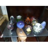 Collection of Twelve Glass Paperweights including Millrace Glass Holmfirth, Caithness, Wedgwood,