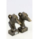 Pair of Cast Metal Greyhound Head Busts