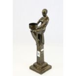 Art Deco style Brass Candlestick with Female on an Obelisk with Bronzed finish