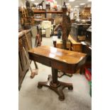 Mid 19th century Rosewood Fold-over Card Table raised on a hexagonal tapering support and platform