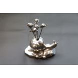 Art Deco Silver Plated Cocktail Stick / Escargot Holder in the form of a Snail indistinctly signed