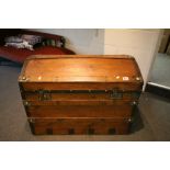 Large 19th century Pine Domed Top Seaman's Style Travelling Trunk with Iron Strapping and Brass